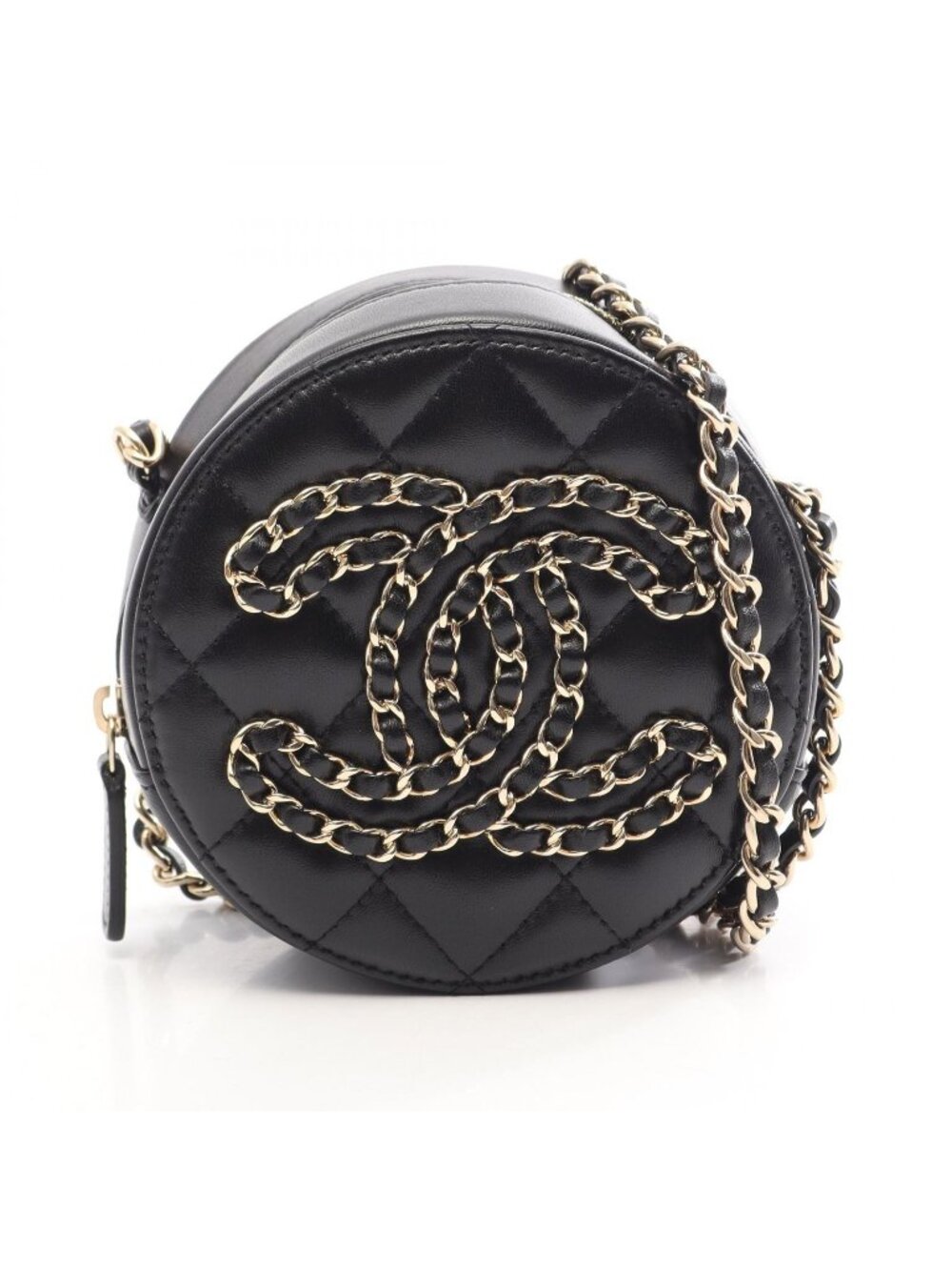 Chanel Shoulder Bag Quilted Round Black Lambskin Mini Chain